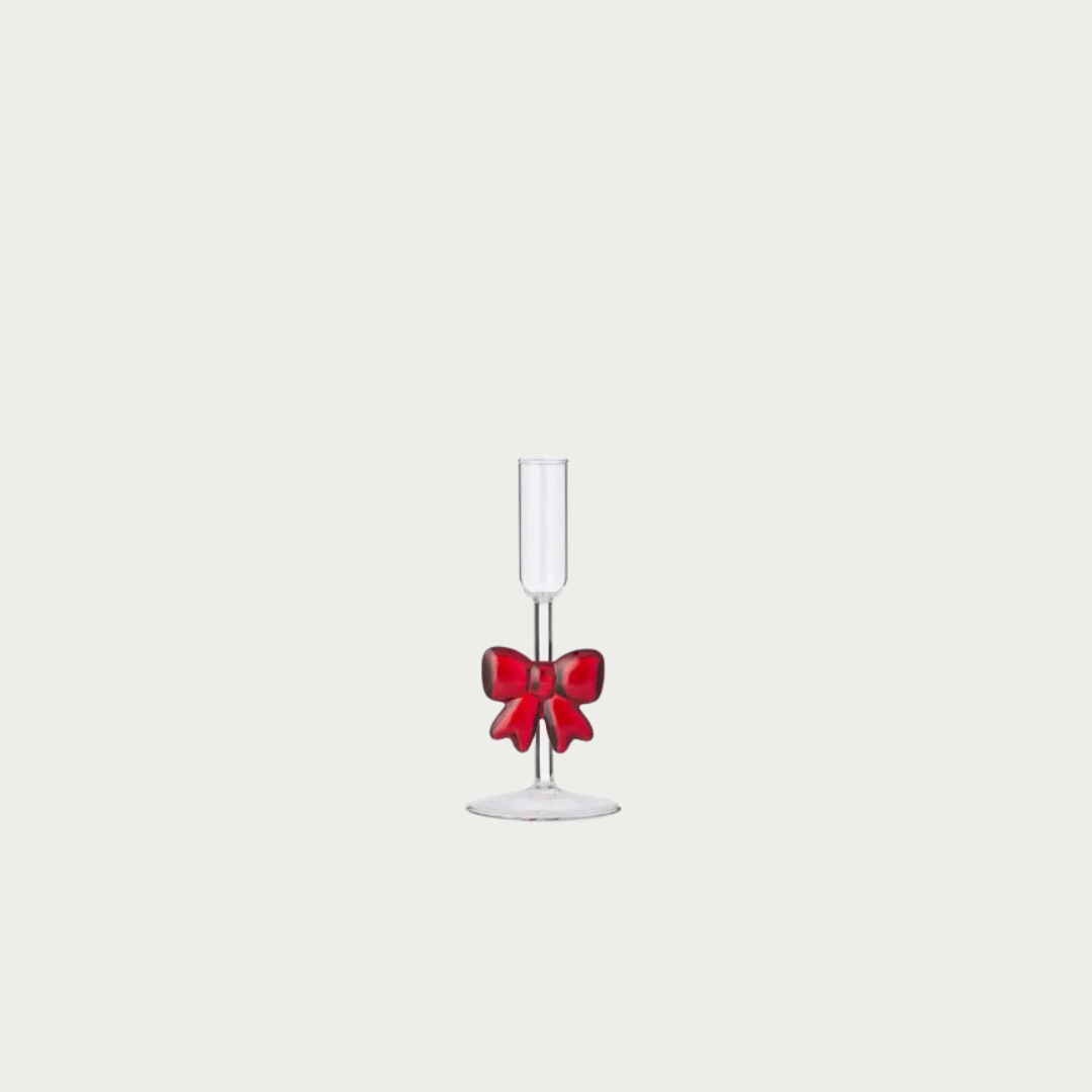 Red Bow Glass Candleholder