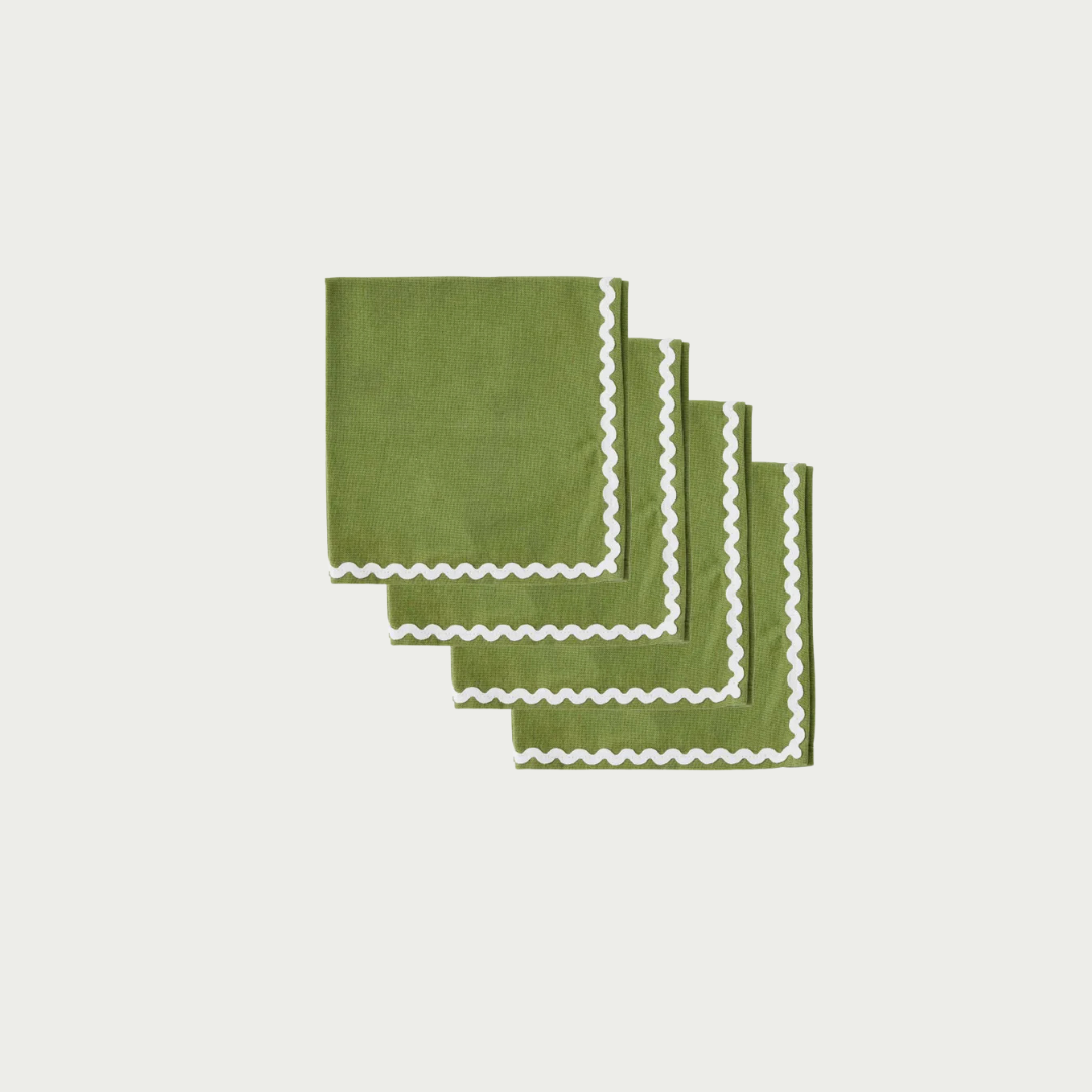 Orla S/4 Cotton Napkins 40cm Olive/Ivory