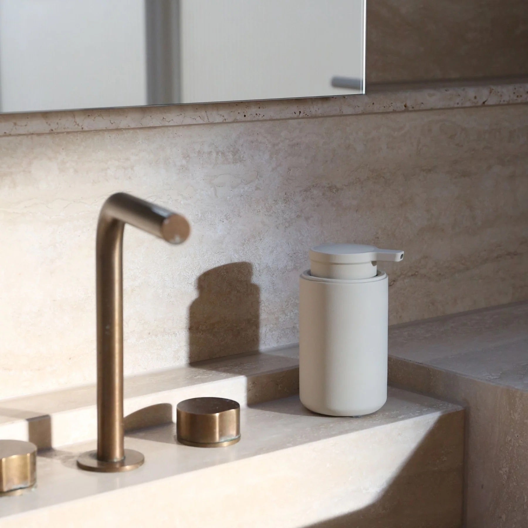 ARC Soap Dispenser in White — refillable, weighted polyresin design for bathrooms and kitchens. Shop Good Huis Co, Geelong.