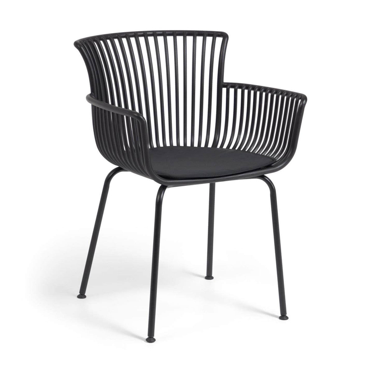Alfresco chair with a hard wearing polypropylene structure, moulded arms, and powder coated steel legs.