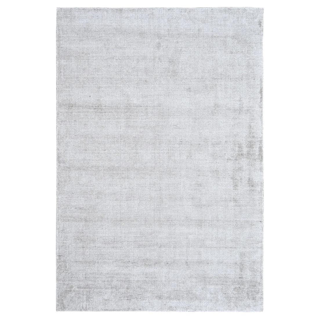 A rectangular area rug with a distressed, textured light gray and white pattern, shown flat against a white background.