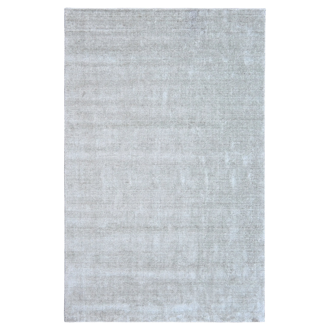 A rectangular area rug with a distressed, textured weave in light gray and white tones, shown flat against a white background.