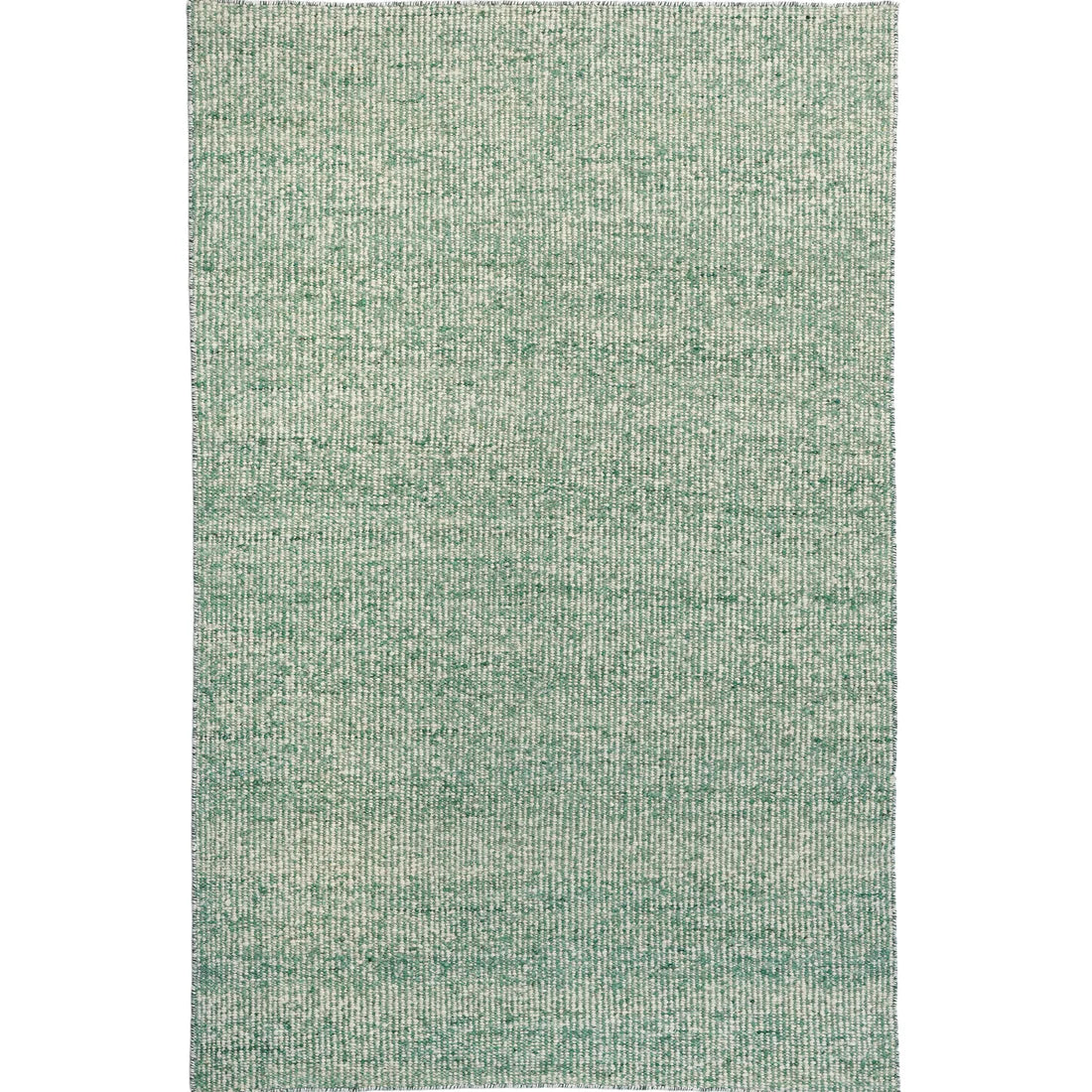 A textured woven rug with a chunky, looped pile in a mint green and off-white pattern.