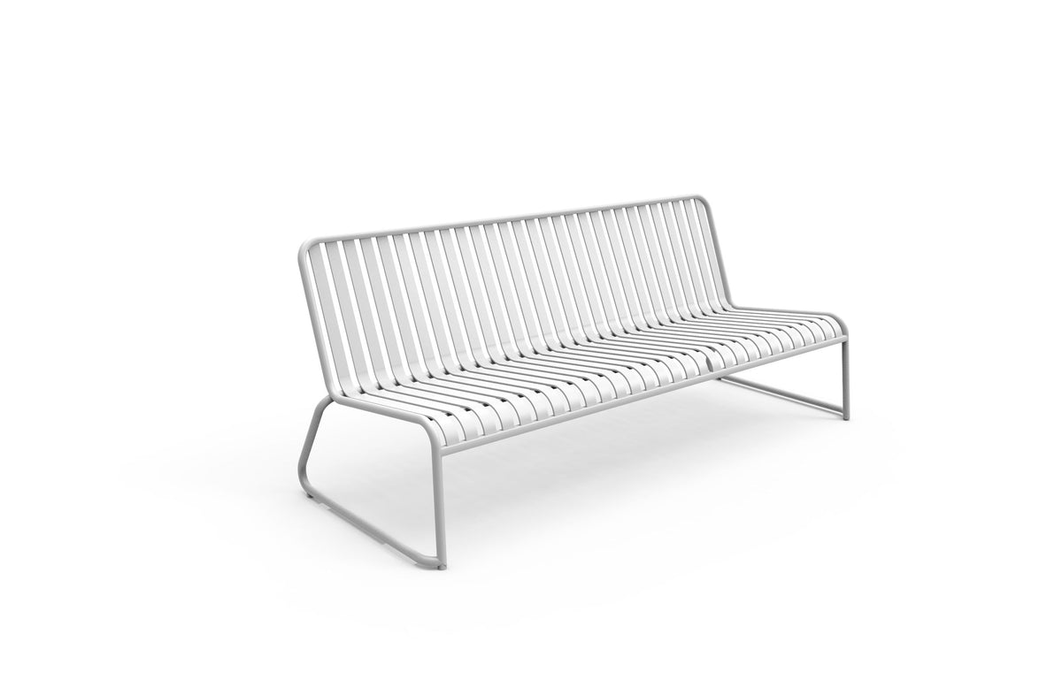 Coloured outdoor furniture from Zaneti -A modern metal slatted 3 seater bench in a white colour