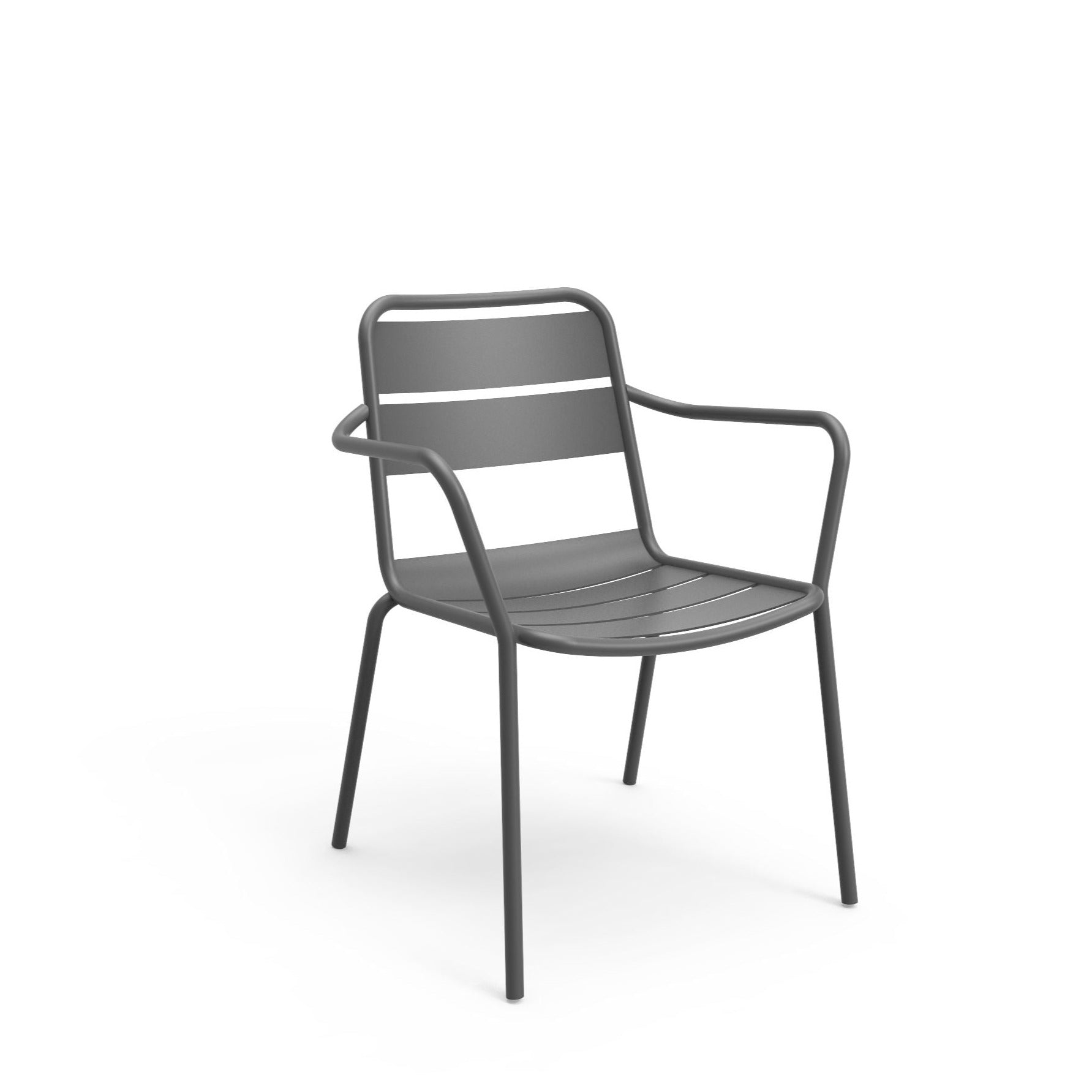 A charcoal Sprout Armchair with a textured finish and minimalistic design, suitable for outdoor use.
