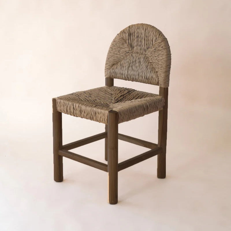 Dilly Dining Chair in Chocolate Brown, teak frame with woven synthetic rattan seat and backrest.