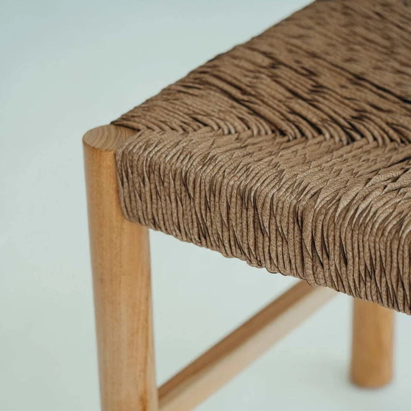 Dilly Dining Chair in Light Natural, teak frame with woven synthetic rattan seat and backrest.