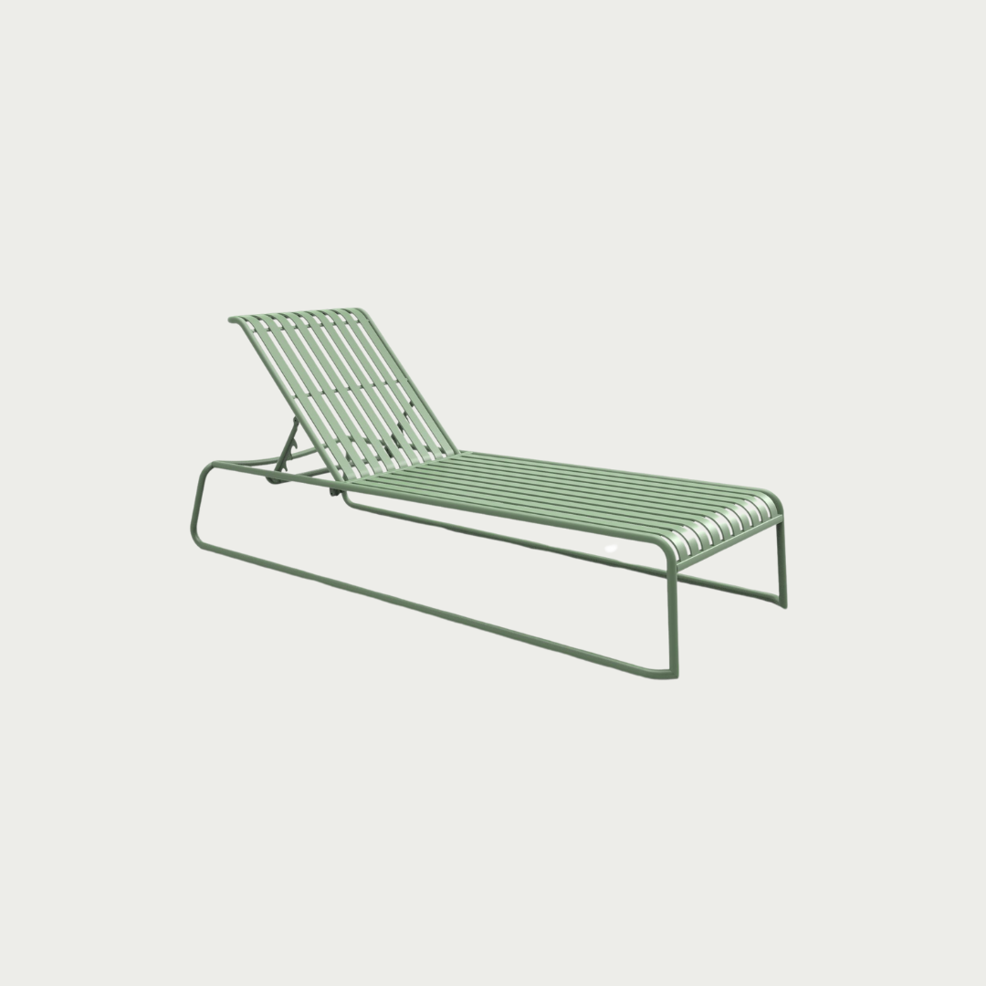 A green metal Brighton sun bed with an adjustable backrest, placed against a white background.