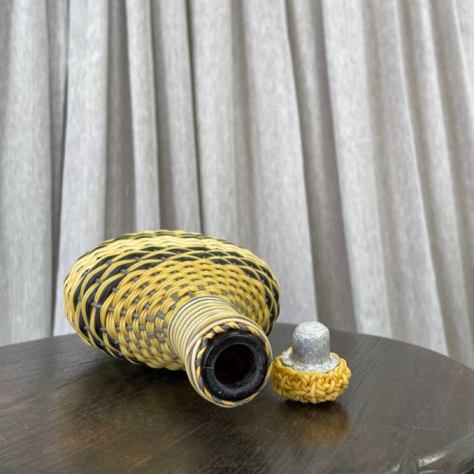 Vintage Glass Plastic Wicker Jug and Glass Set