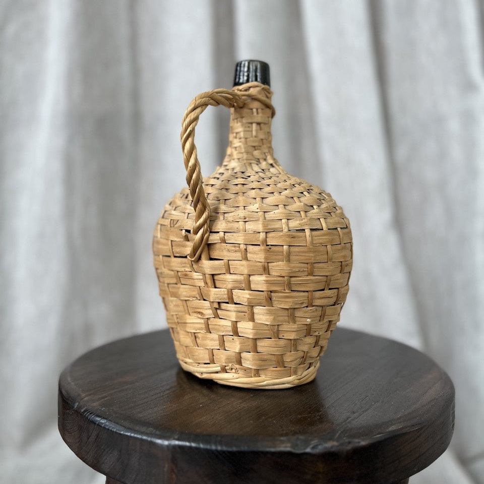 Vintage Glass and Wicker Jug