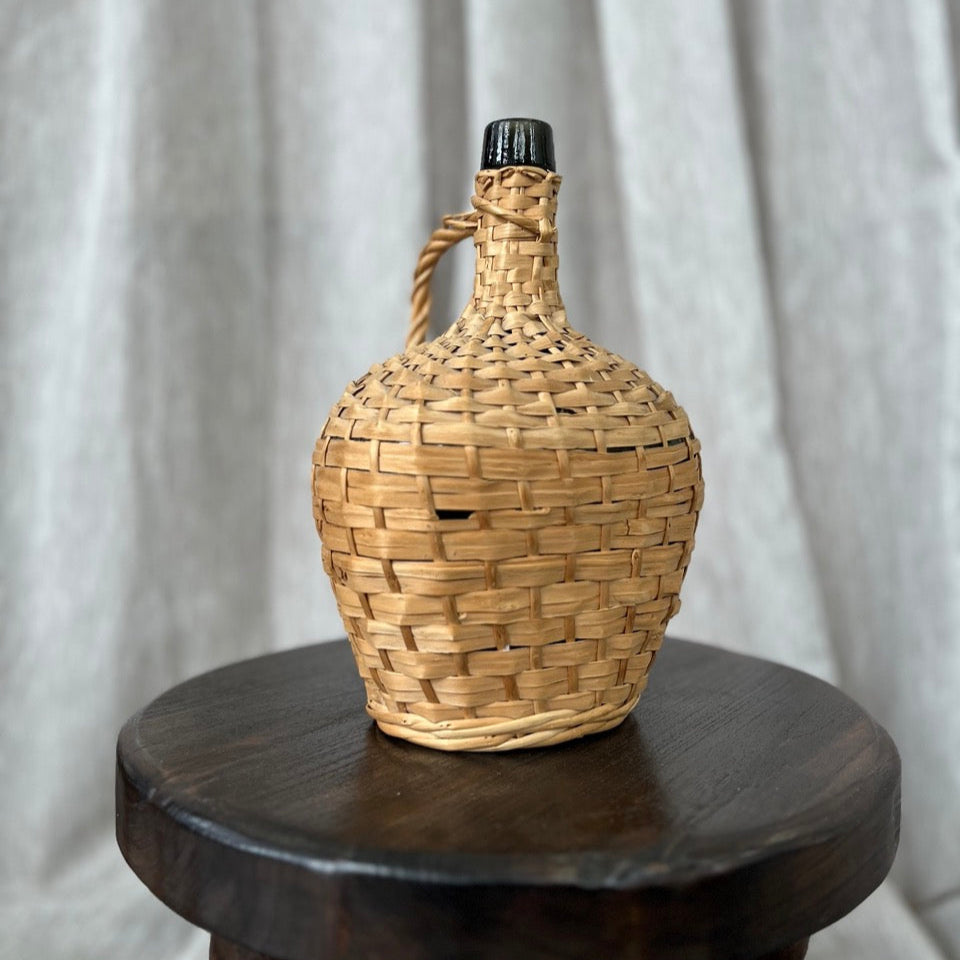 Vintage Glass and Wicker Jug