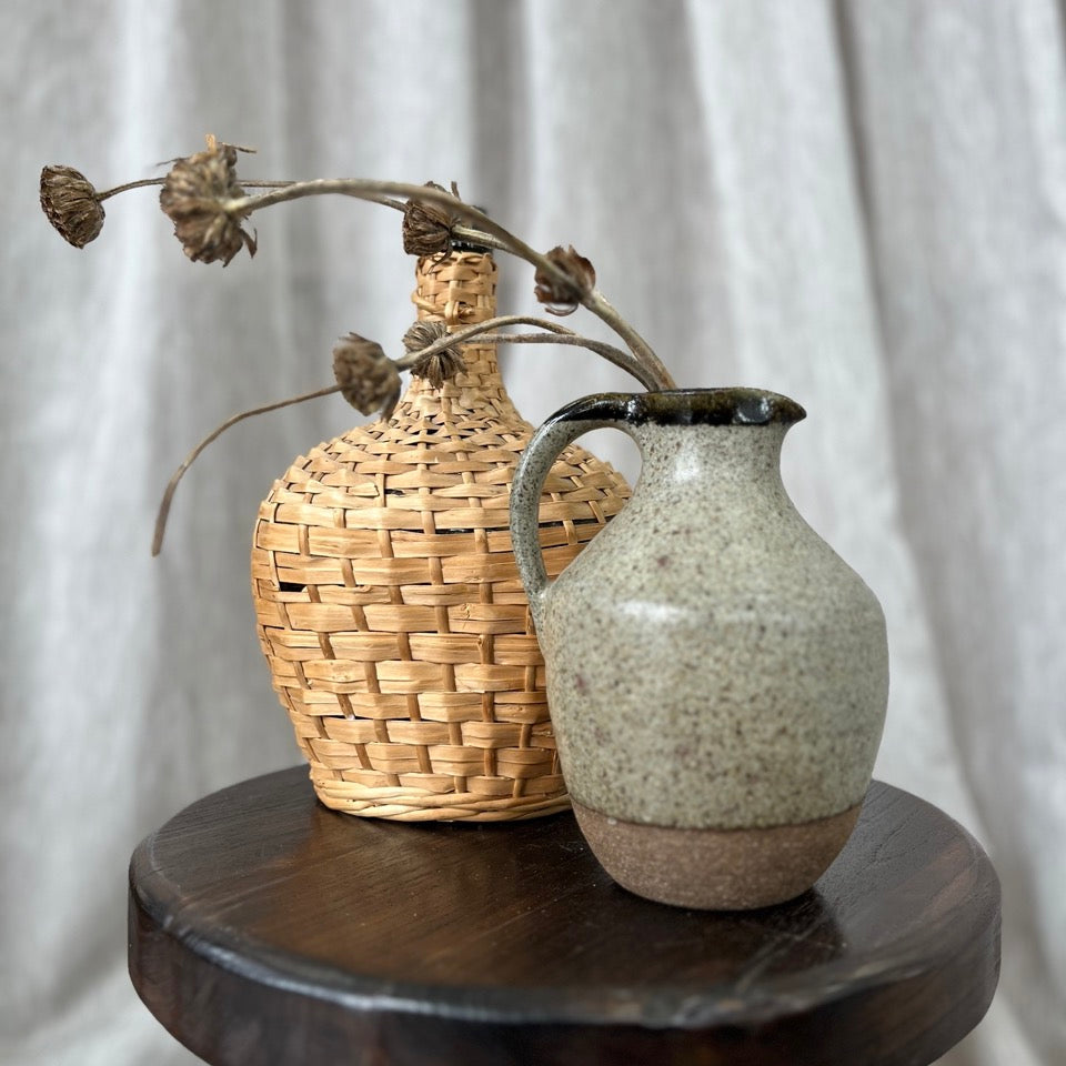 Vintage Glass and Wicker Jug