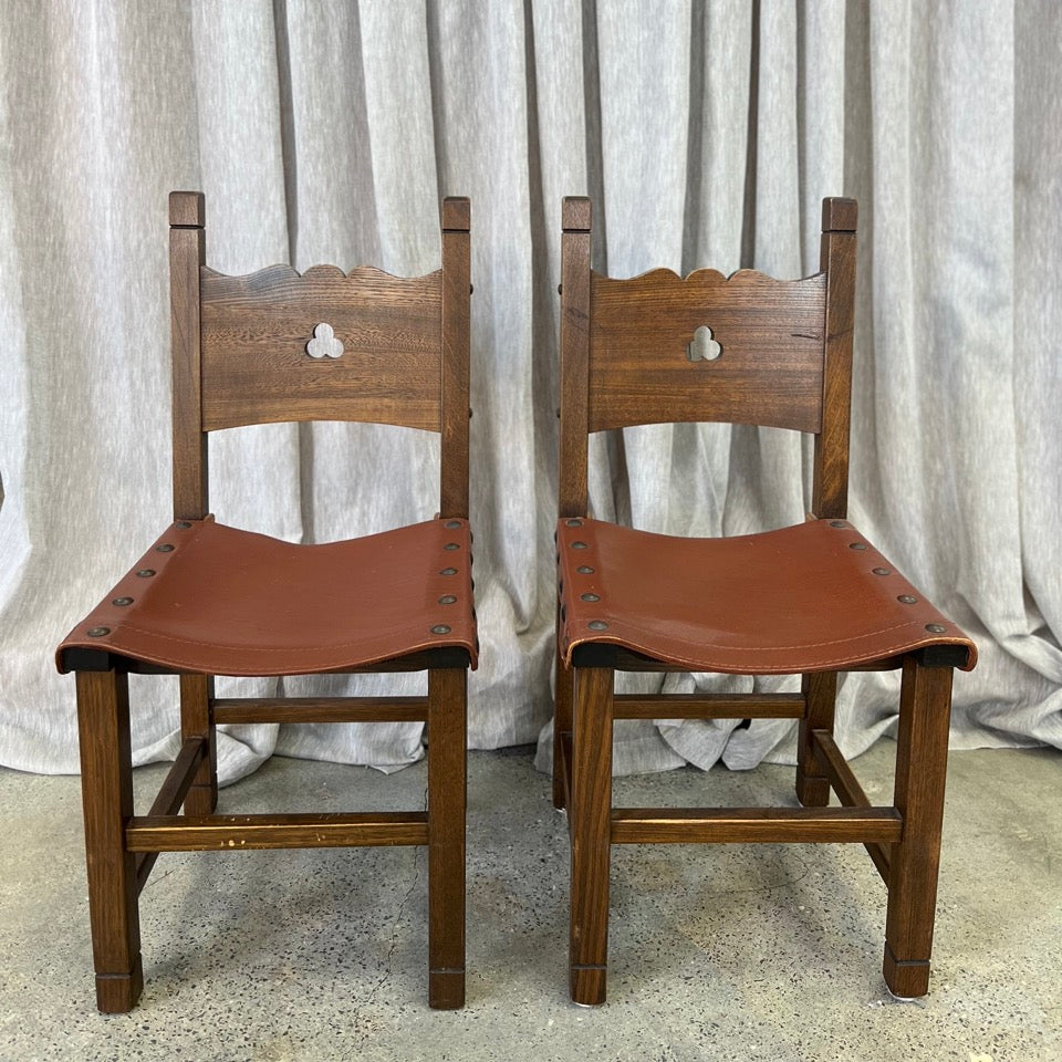 Vintage Brutalist Leather Dining Chair Set of 6