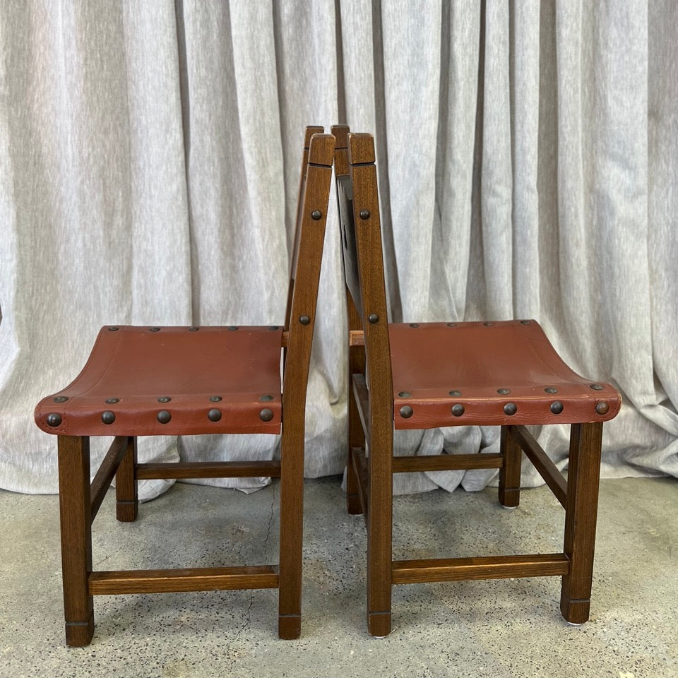 Vintage Brutalist Leather Dining Chair Set of 6