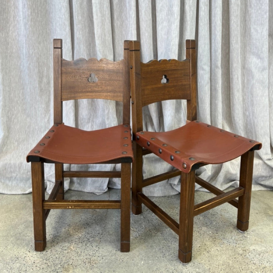 Vintage Brutalist Leather Dining Chair Set of 6