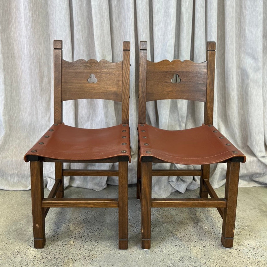 Vintage Brutalist Leather Dining Chair Set of 6