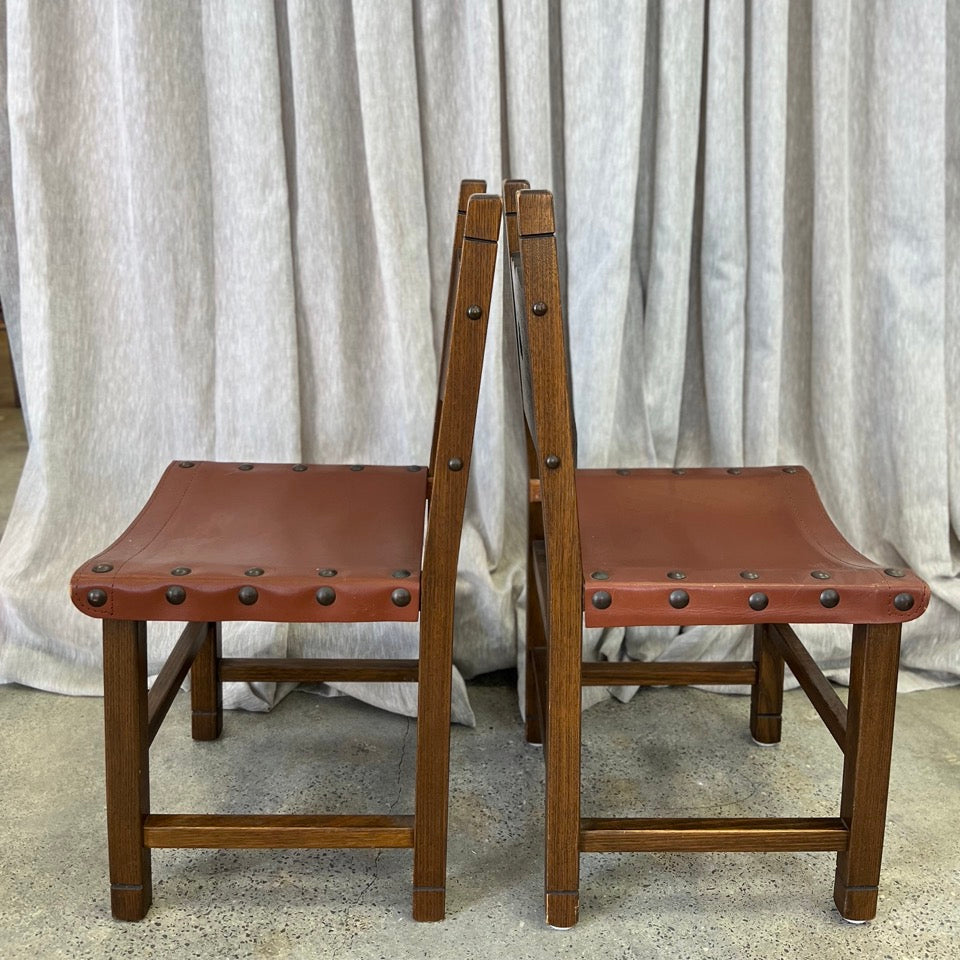 Vintage Brutalist Leather Dining Chair Set of 6