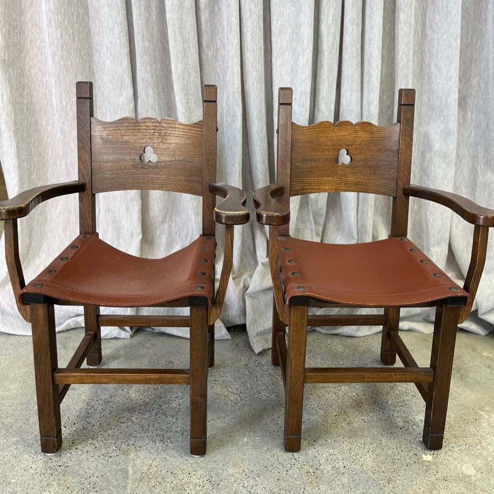 Vintage Brutalist Leather Dining Chair Set of 6