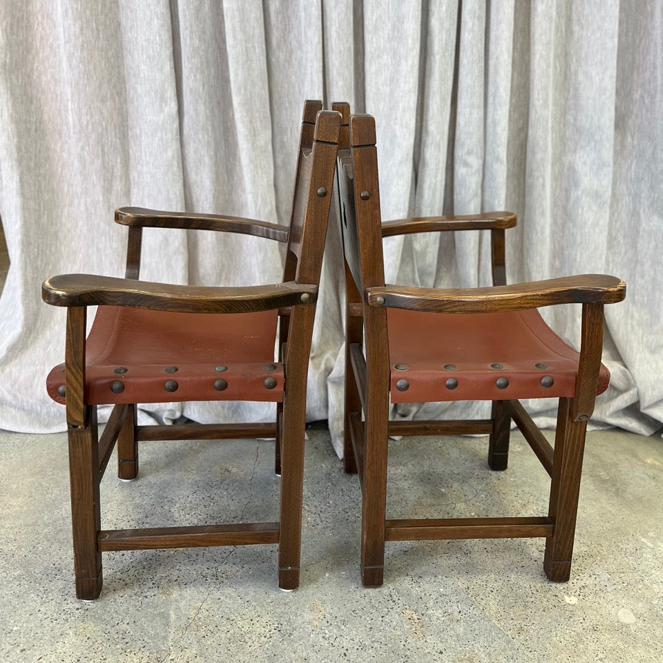 Vintage Brutalist Leather Dining Chair Set of 6