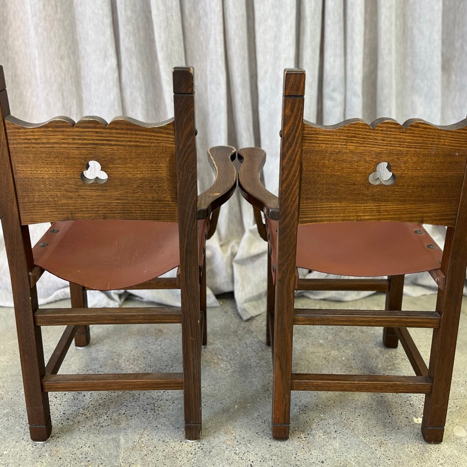 Vintage Brutalist Leather Dining Chair Set of 6