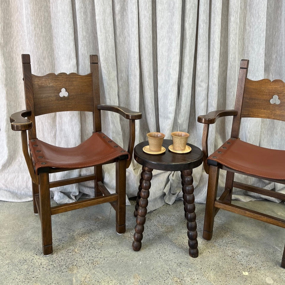 Vintage Brutalist Leather Dining Chair Set of 6