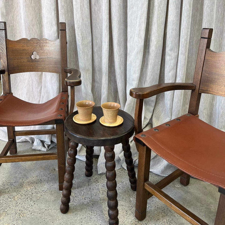 Vintage Brutalist Leather Dining Chair Set of 6