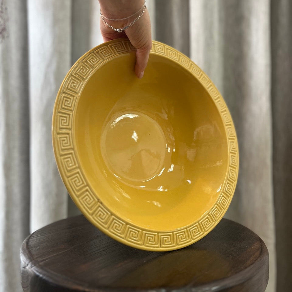 Vintage Yellow Grecian Key Bowl