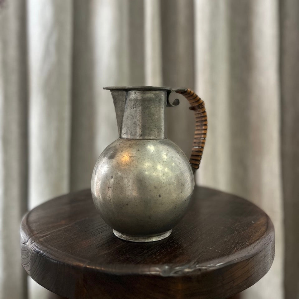 Vintage Pewter Jug With Leather Handle