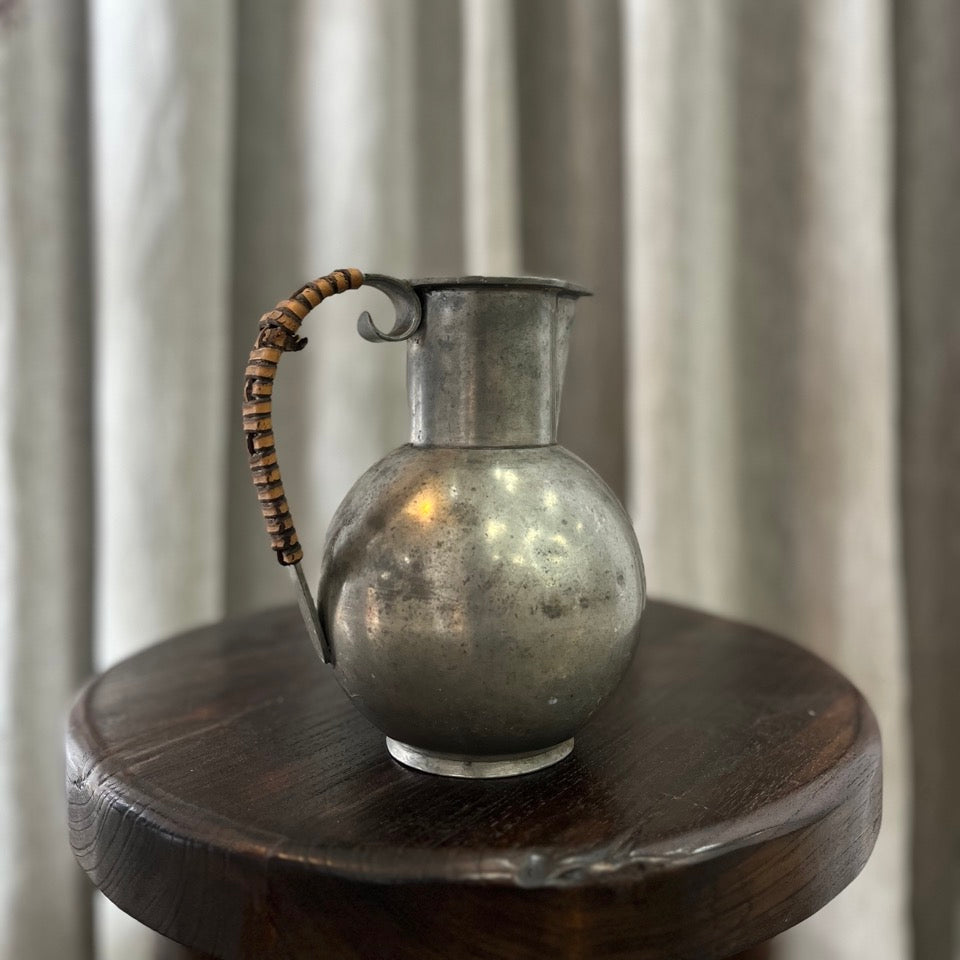 Vintage Pewter Jug With Leather Handle