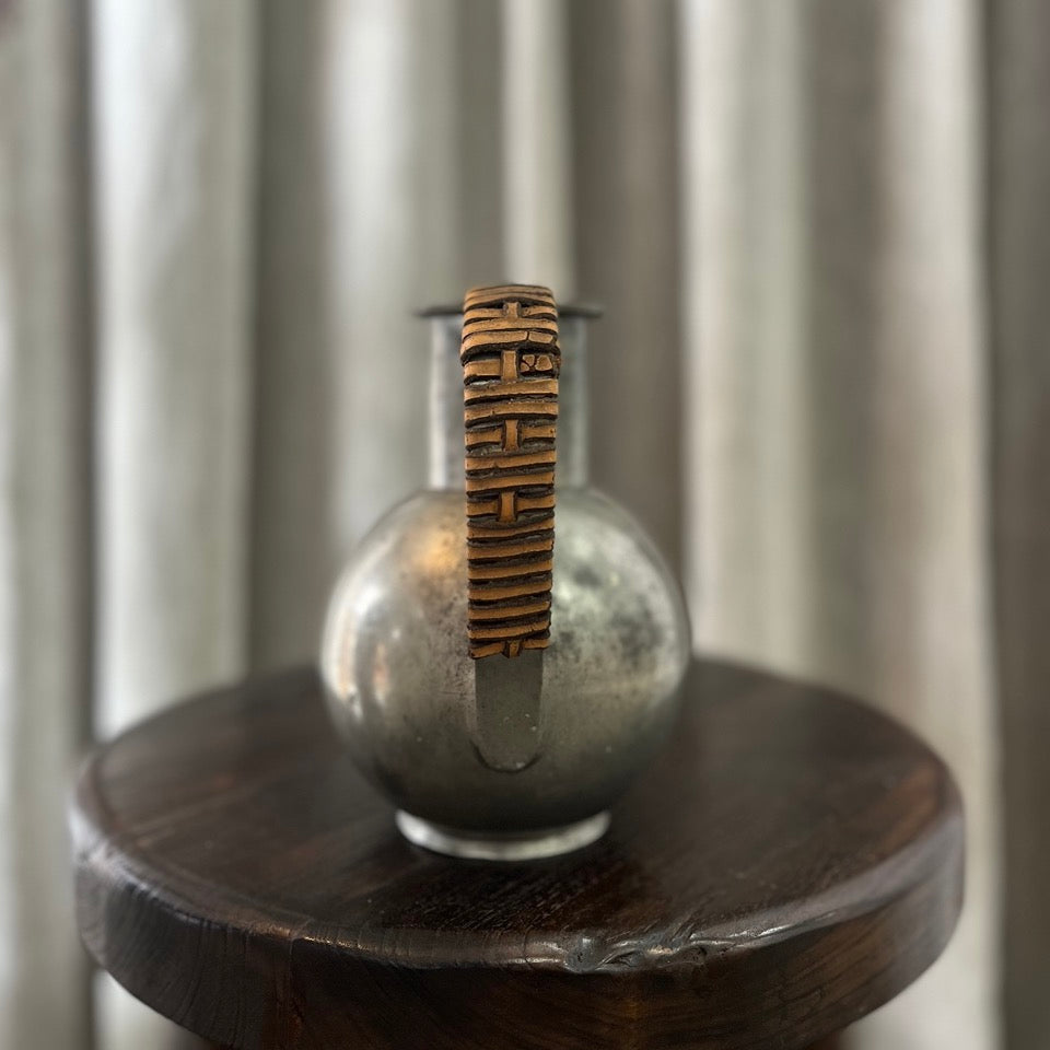 Vintage Pewter Jug With Leather Handle