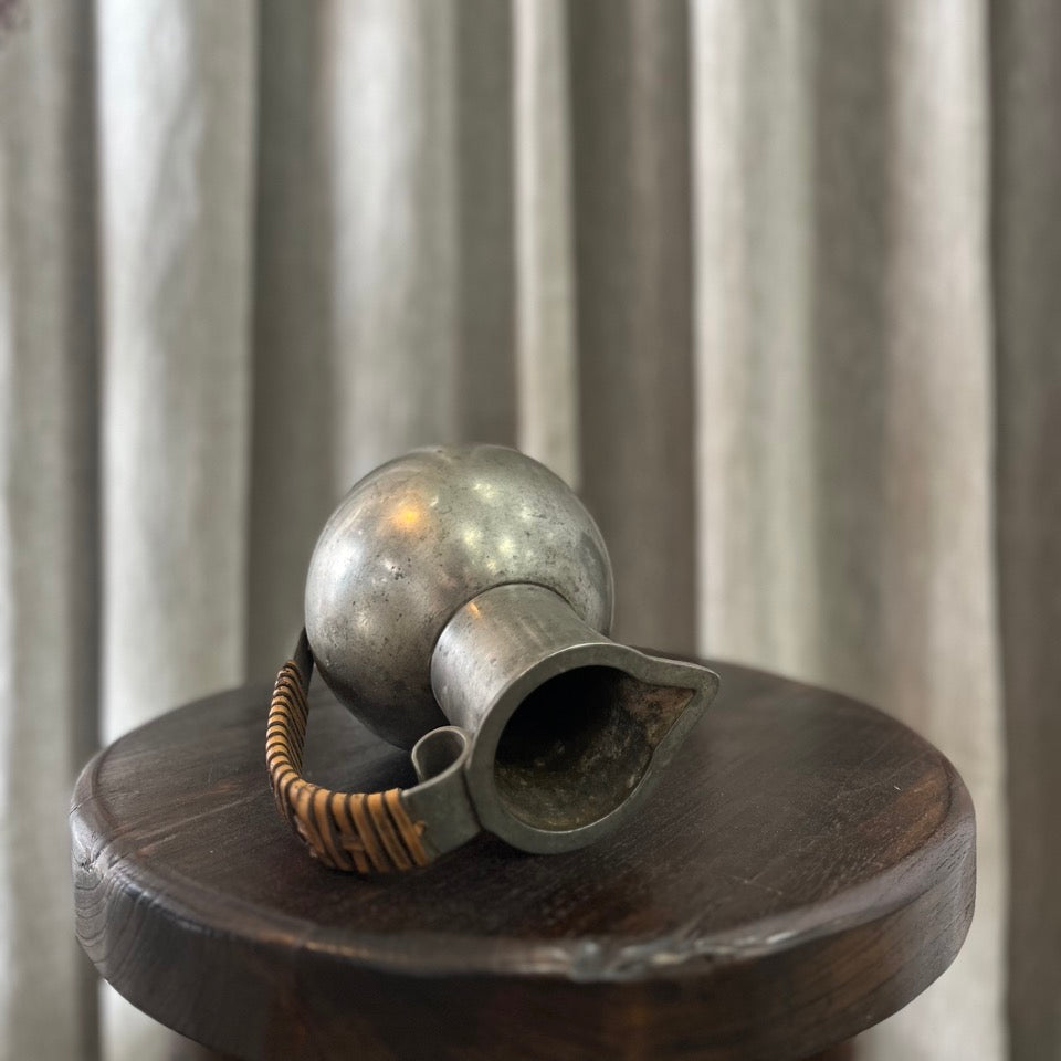 Vintage Pewter Jug With Leather Handle