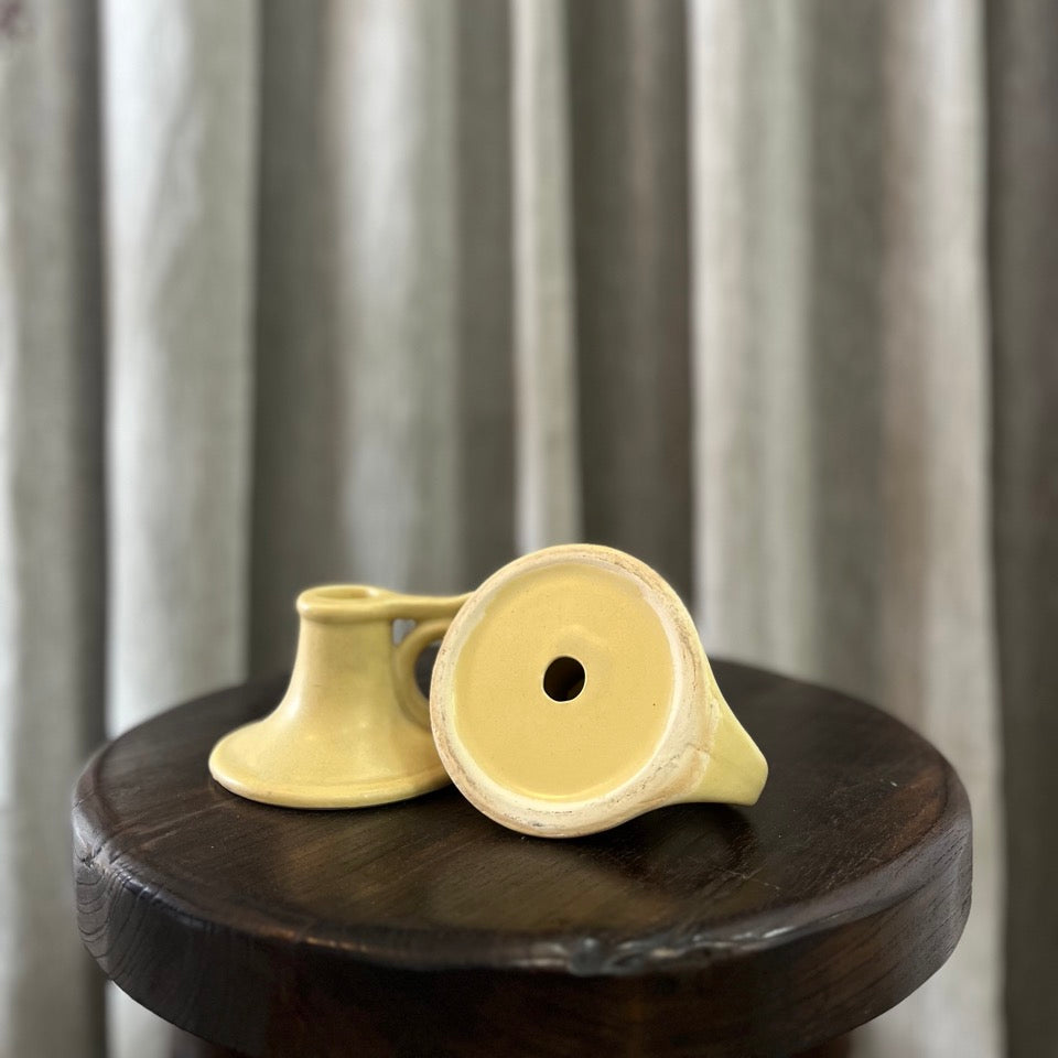 Vintage Butter Yellow Ceramic Candlestick Holder Set of 2