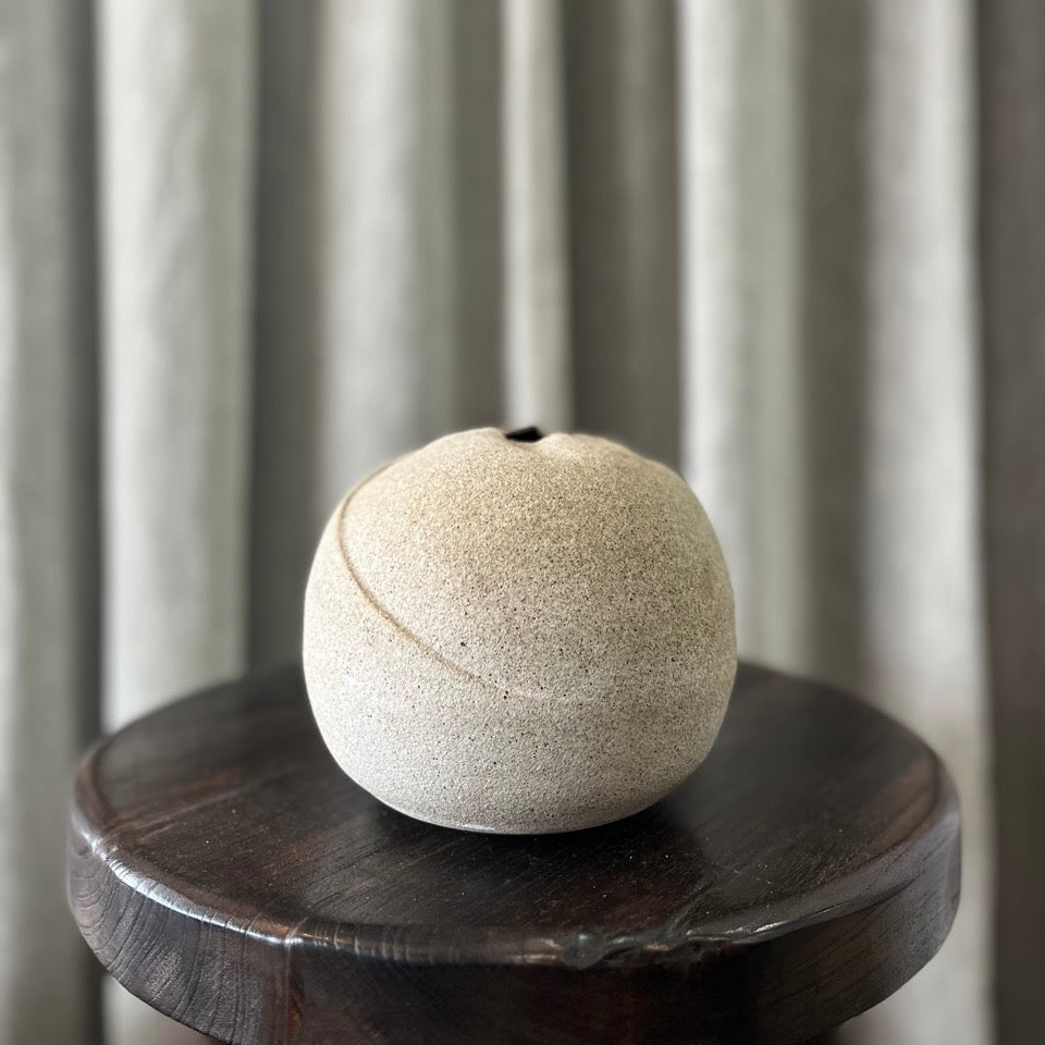 Vintage Beige Speckled Round Vase