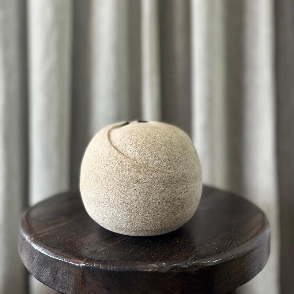 Vintage Beige Speckled Round Vase