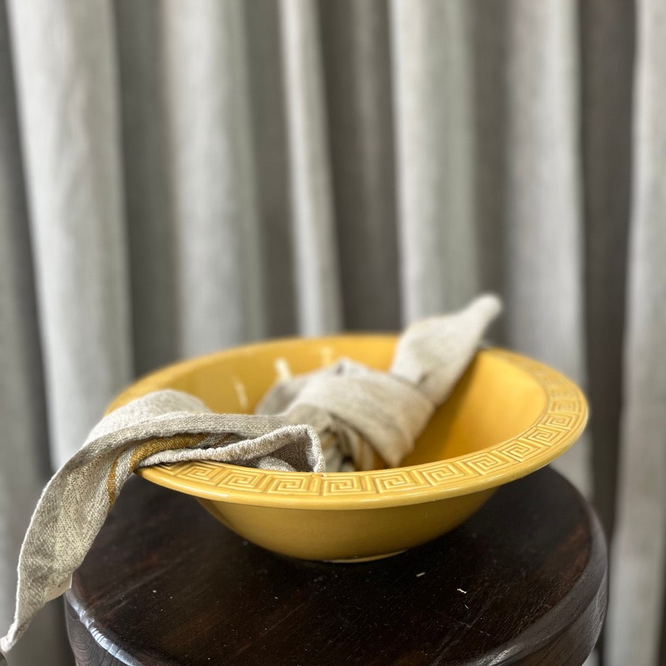 Vintage Yellow Grecian Key Bowl