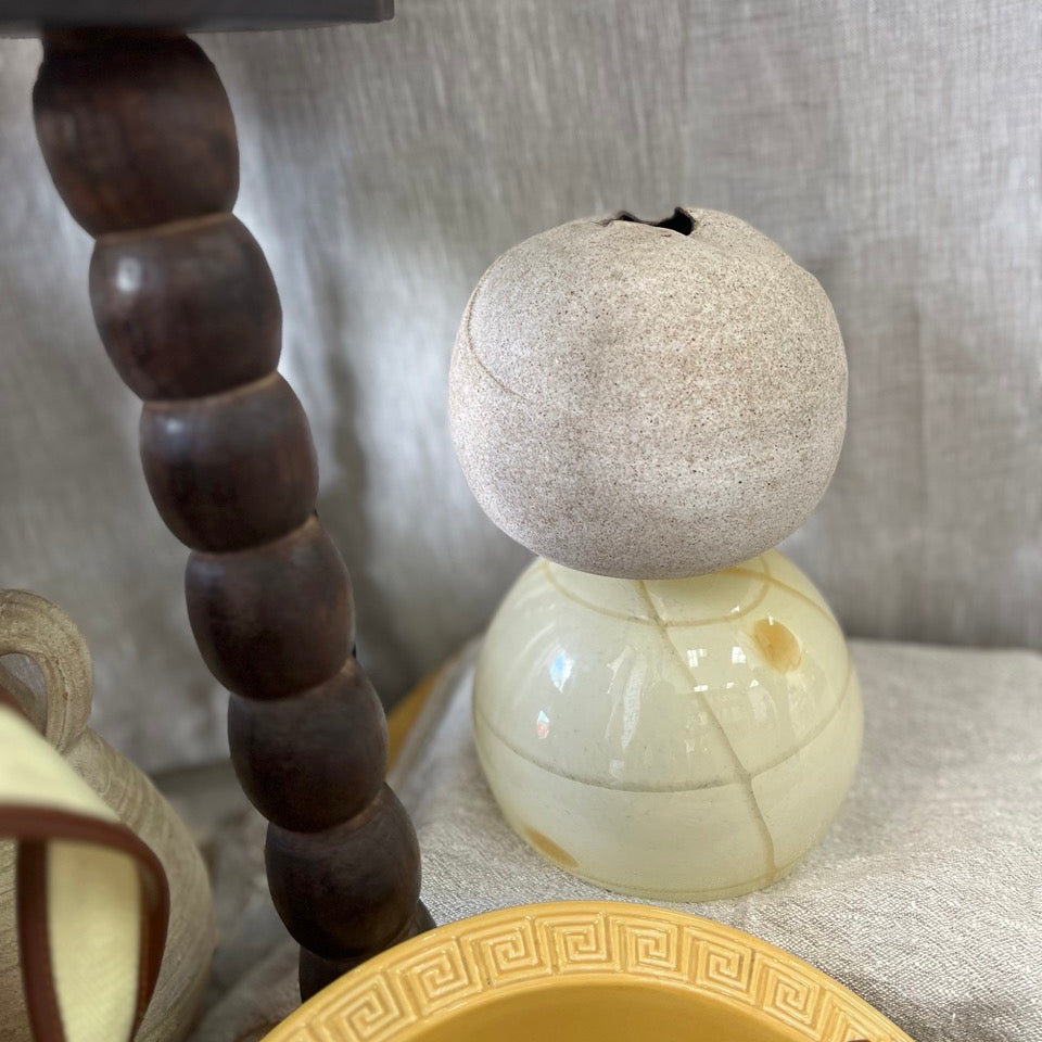 Vintage Beige Speckled Round Vase