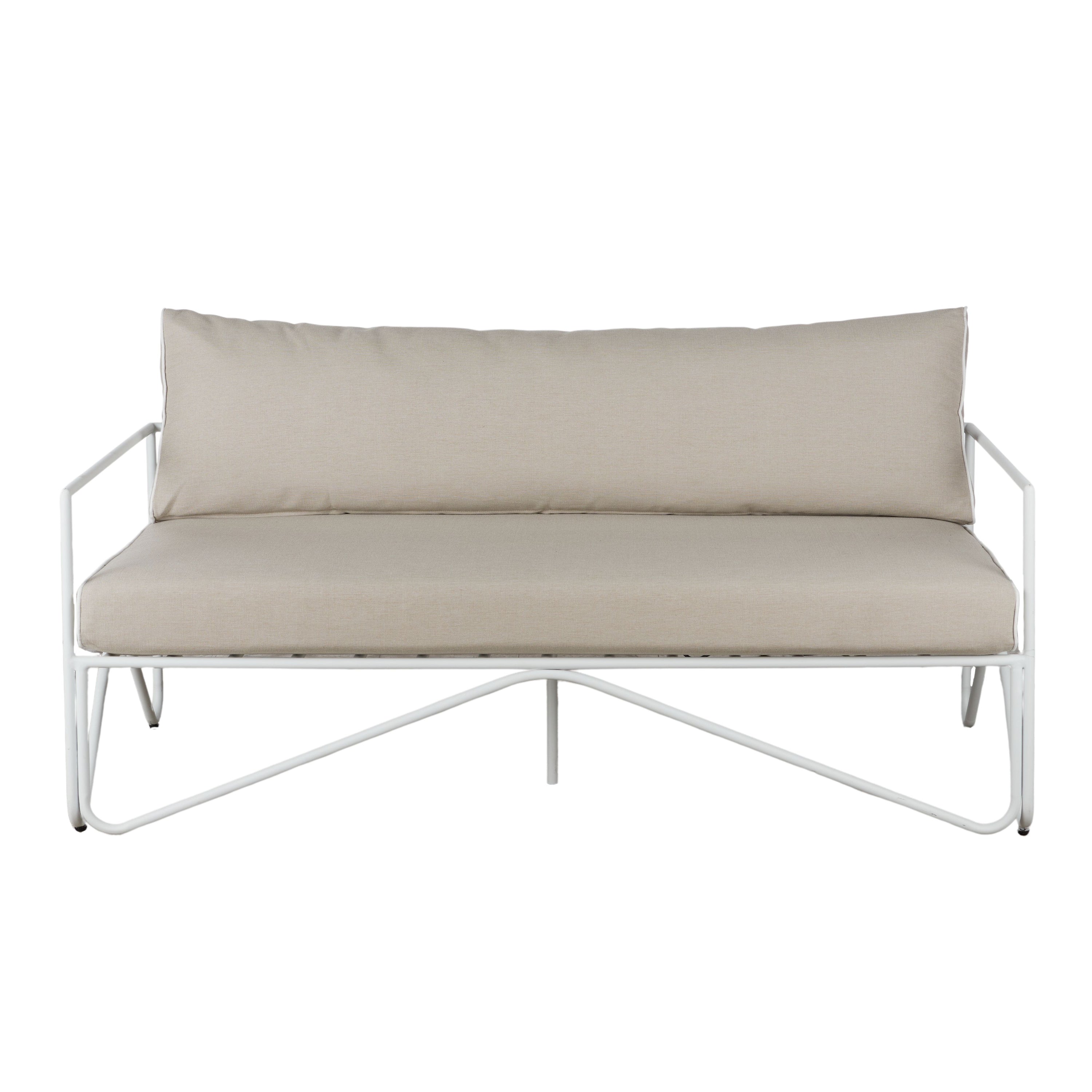 Lloyd Outdoor Sofa in Taupe, curved aluminium frame with removable cushioned cover, shown on a white background.