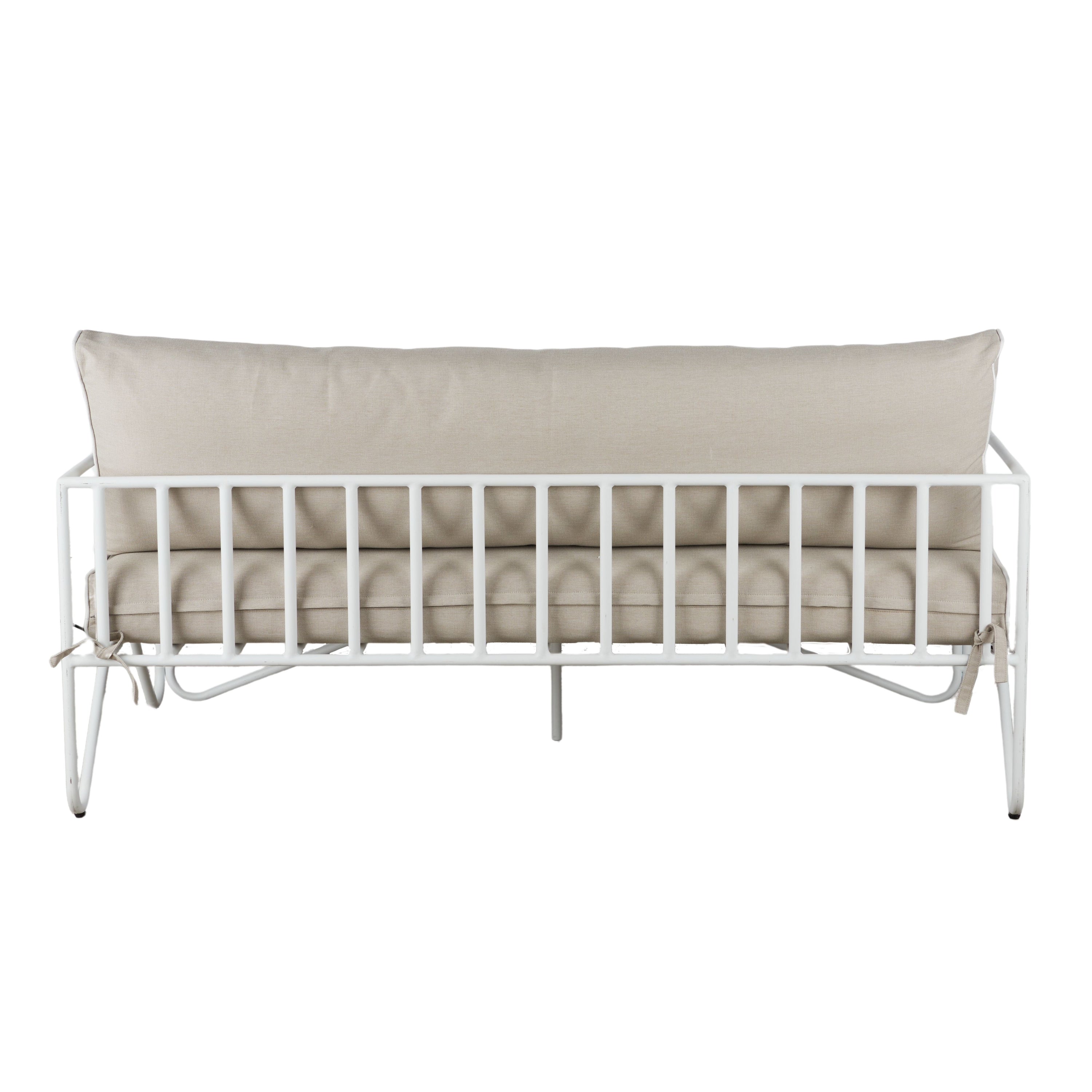 Lloyd Outdoor Sofa in Taupe, curved aluminium frame with removable cushioned cover, shown on a white background.