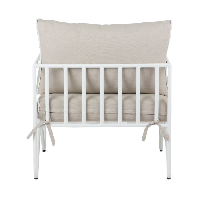 Lloyd Outdoor Armchair in Taupe, curved aluminium frame with removable cushioned cover.