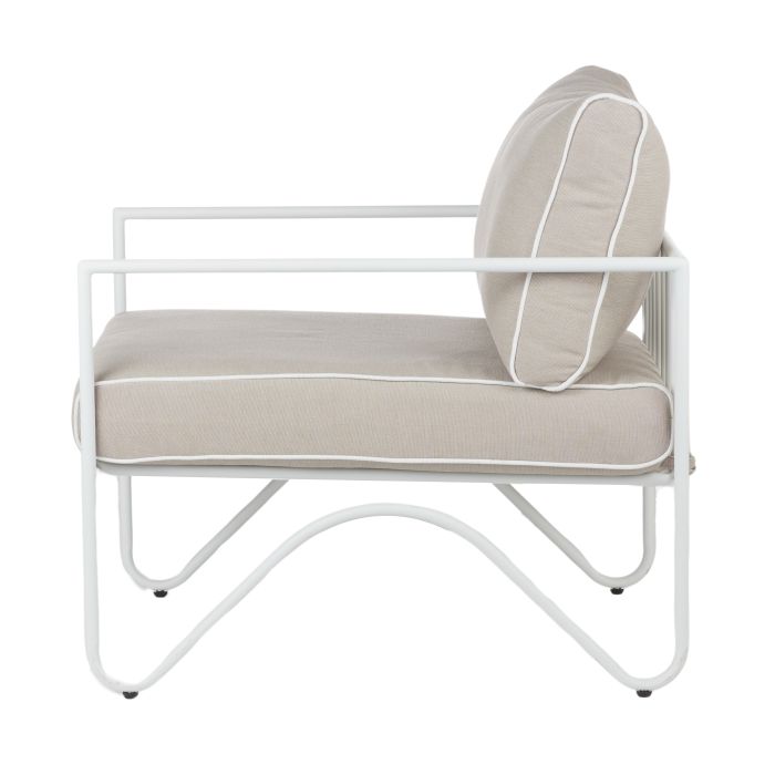 Lloyd Outdoor Armchair in Taupe, curved aluminium frame with removable cushioned cover.