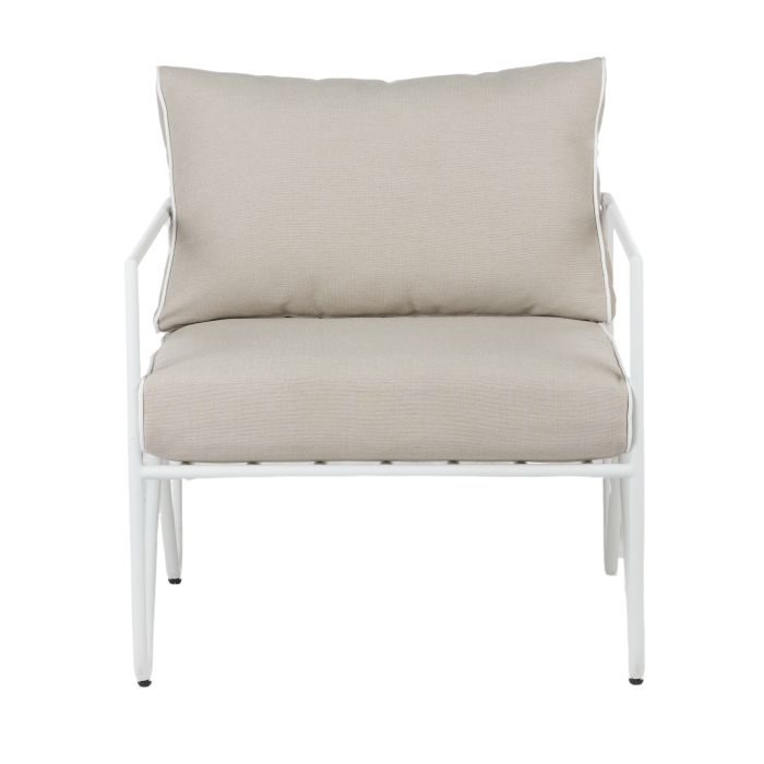 Lloyd Outdoor Armchair in Taupe, curved aluminium frame with removable cushioned cover.