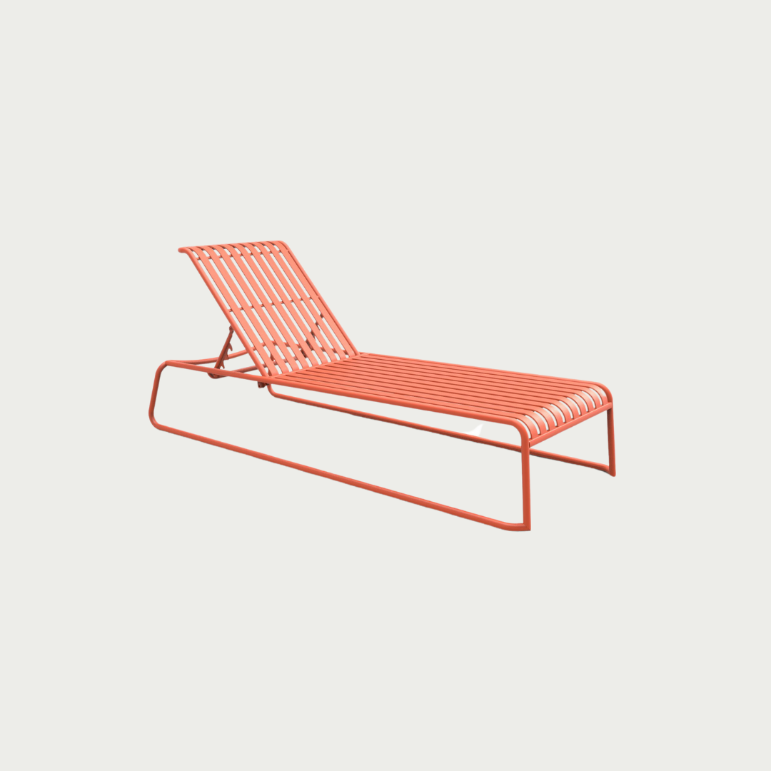 Chill Orange metal Brighton sun bed with an adjustable backrest by zaneti sold in Geelong