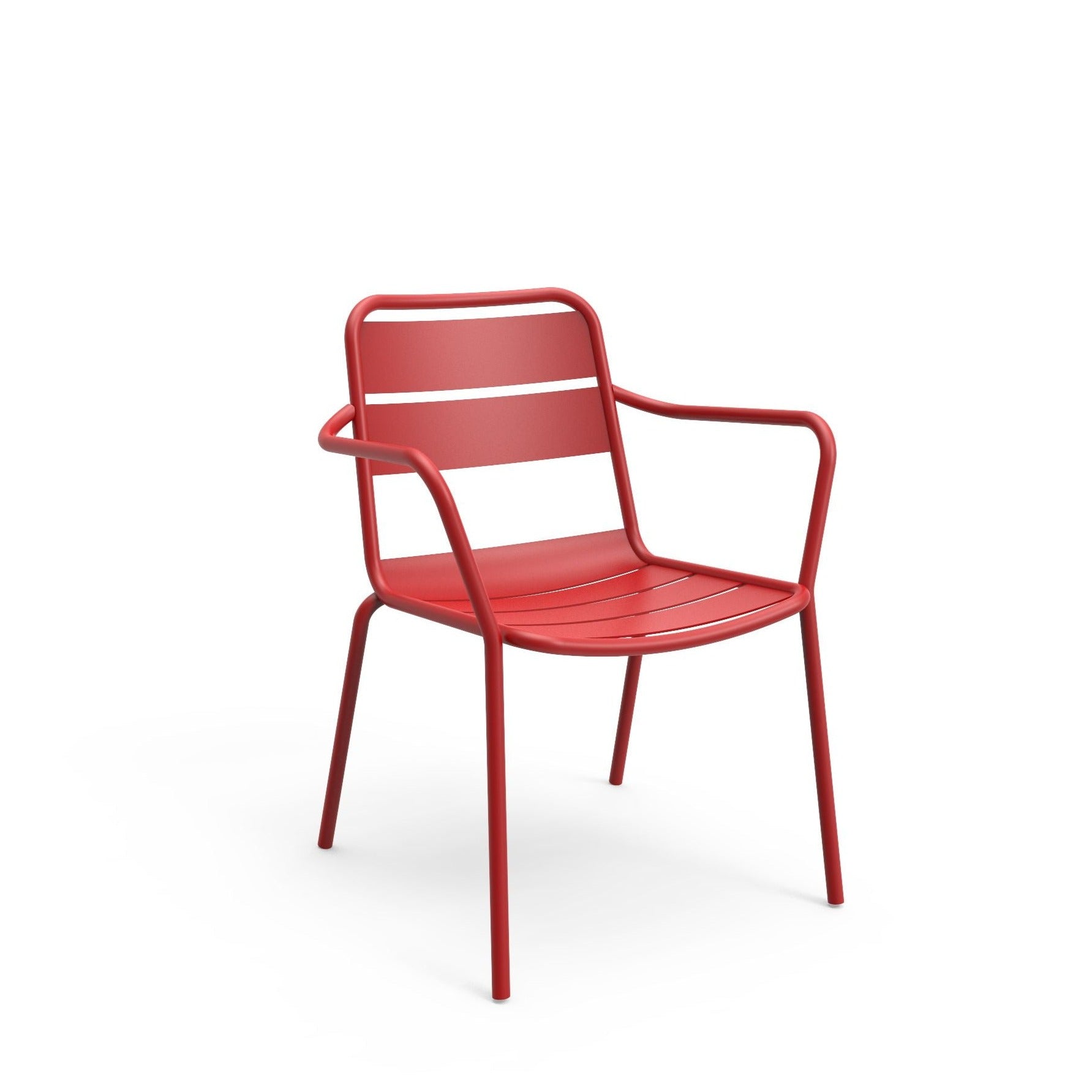 A red Sprout Armchair with a textured finish and minimalistic design, suitable for outdoor use.