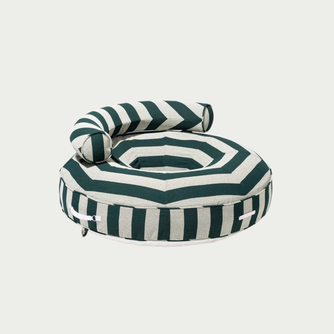 business and pleasure canvas pool float in terry green stripe