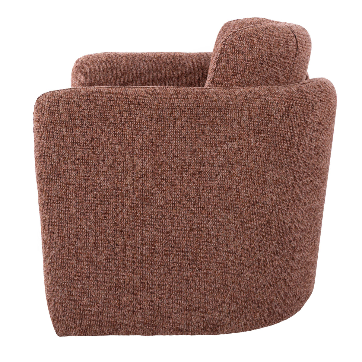 Walter Armchair in Plum, chunky bouclé fabric with rounded arms and an open base.