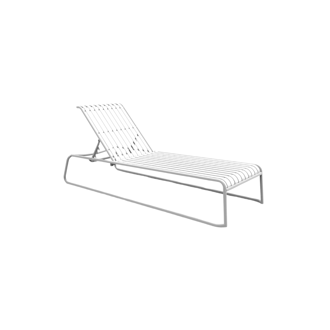 Matte White metal Brighton sun bed with an adjustable backrest, placed against a white background.