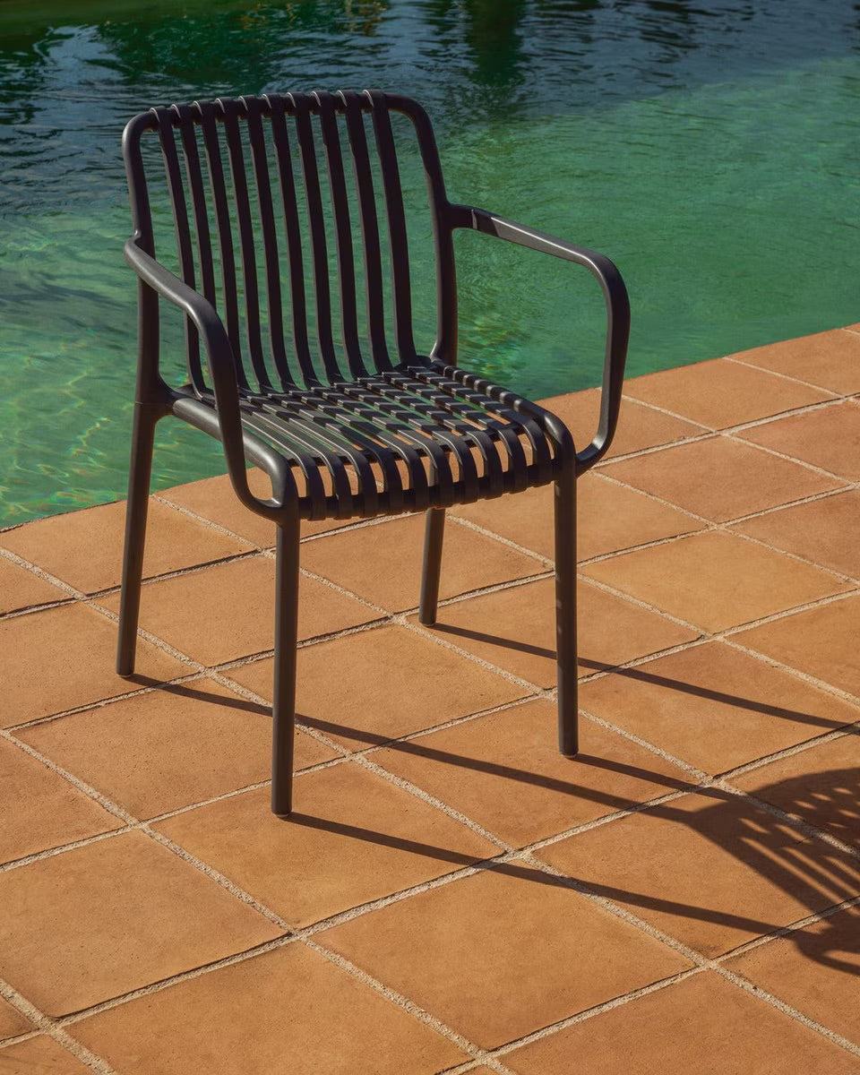 outdoor charcoal dining chair pool side