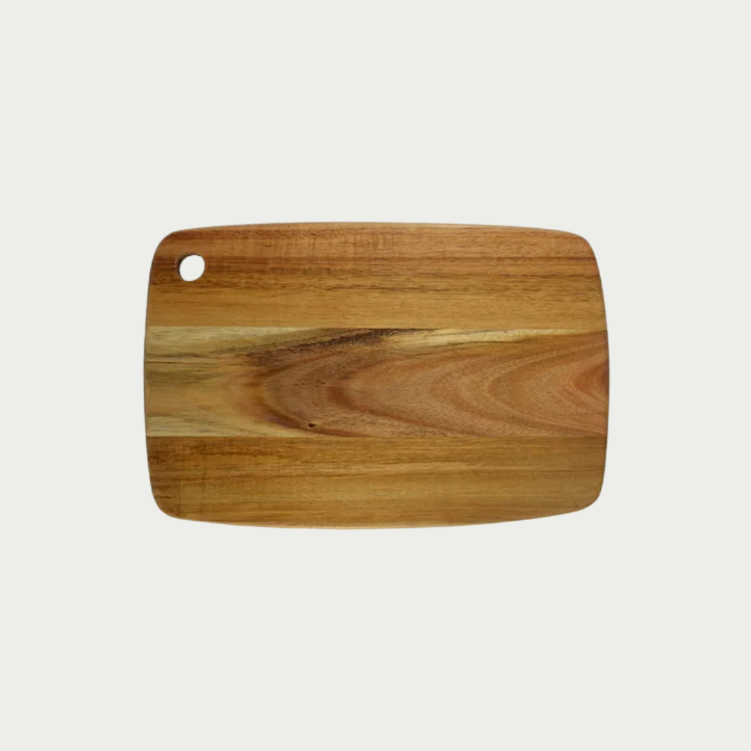 chopping board with rounded edges. not square not oval