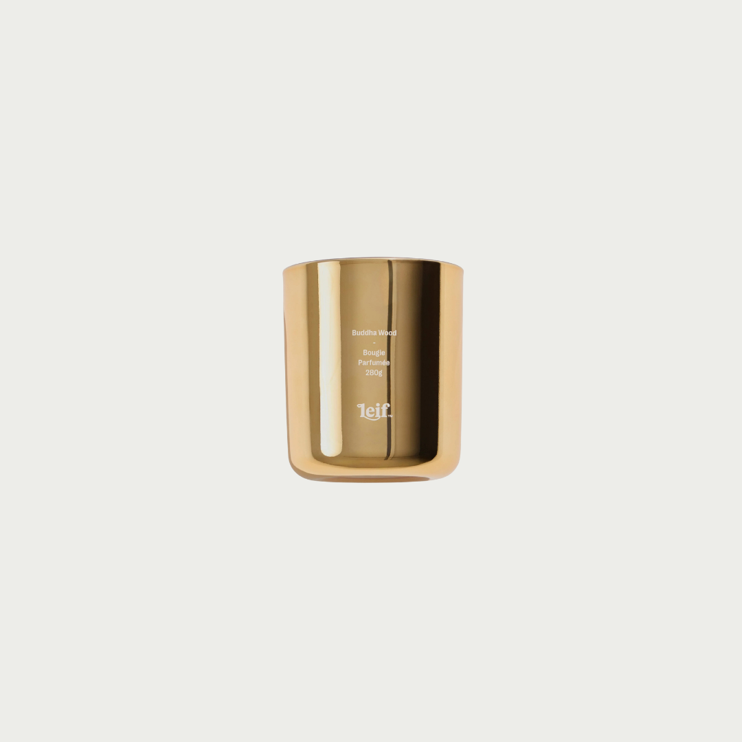 gold buddha wood leif limited editon scented candle 