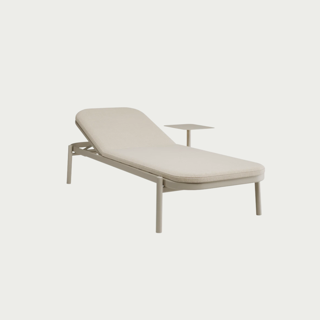 latte beige sun lounger for outdoor alfresco spaces and pool side lounging